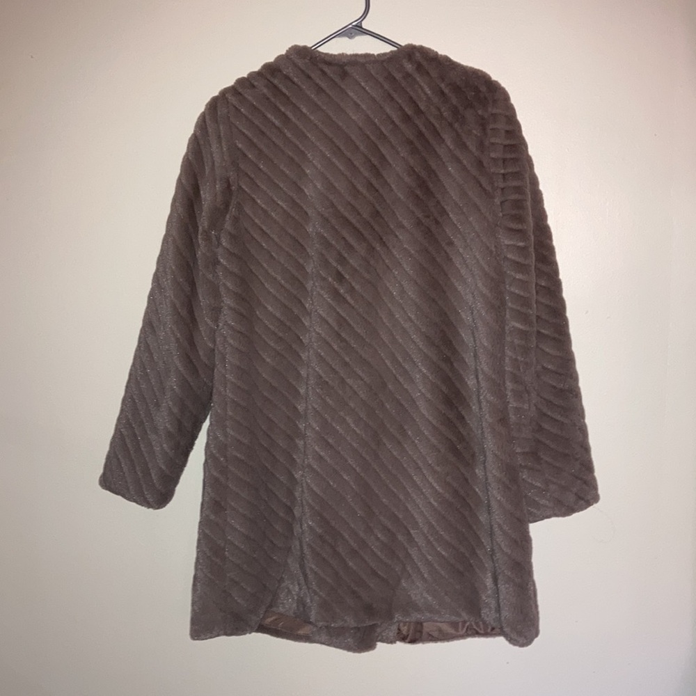 BB Dakota Brown Gray Faux Fur Swing Coat Vintage Teddy Winsford Jacket - Picture 5 of 12